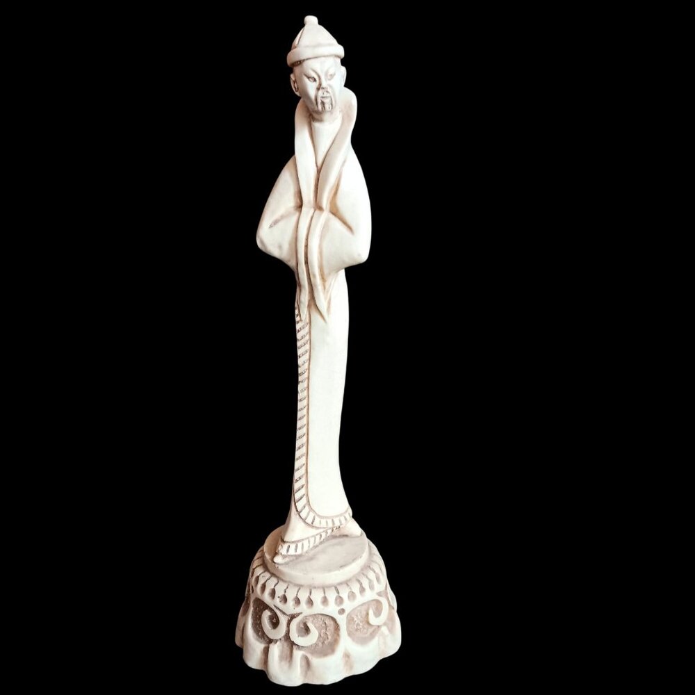 Vintage Chinese Man Skinny Resin Figurine Scholar Statue 12.5"